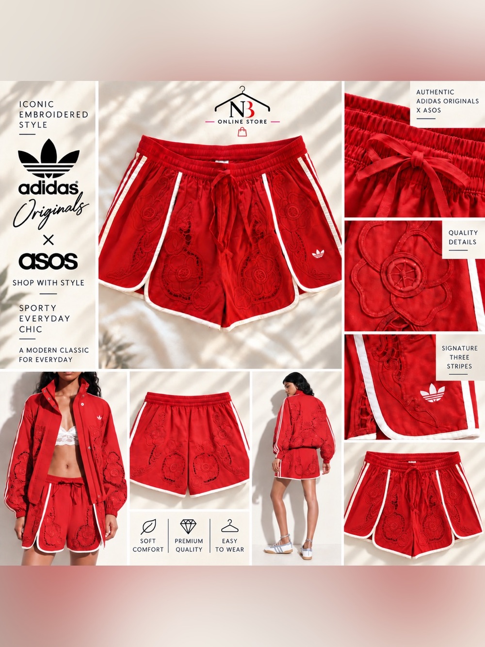 adidas Originals × ASOS cutwork sprinter shorts in red - Picture 2 of 8